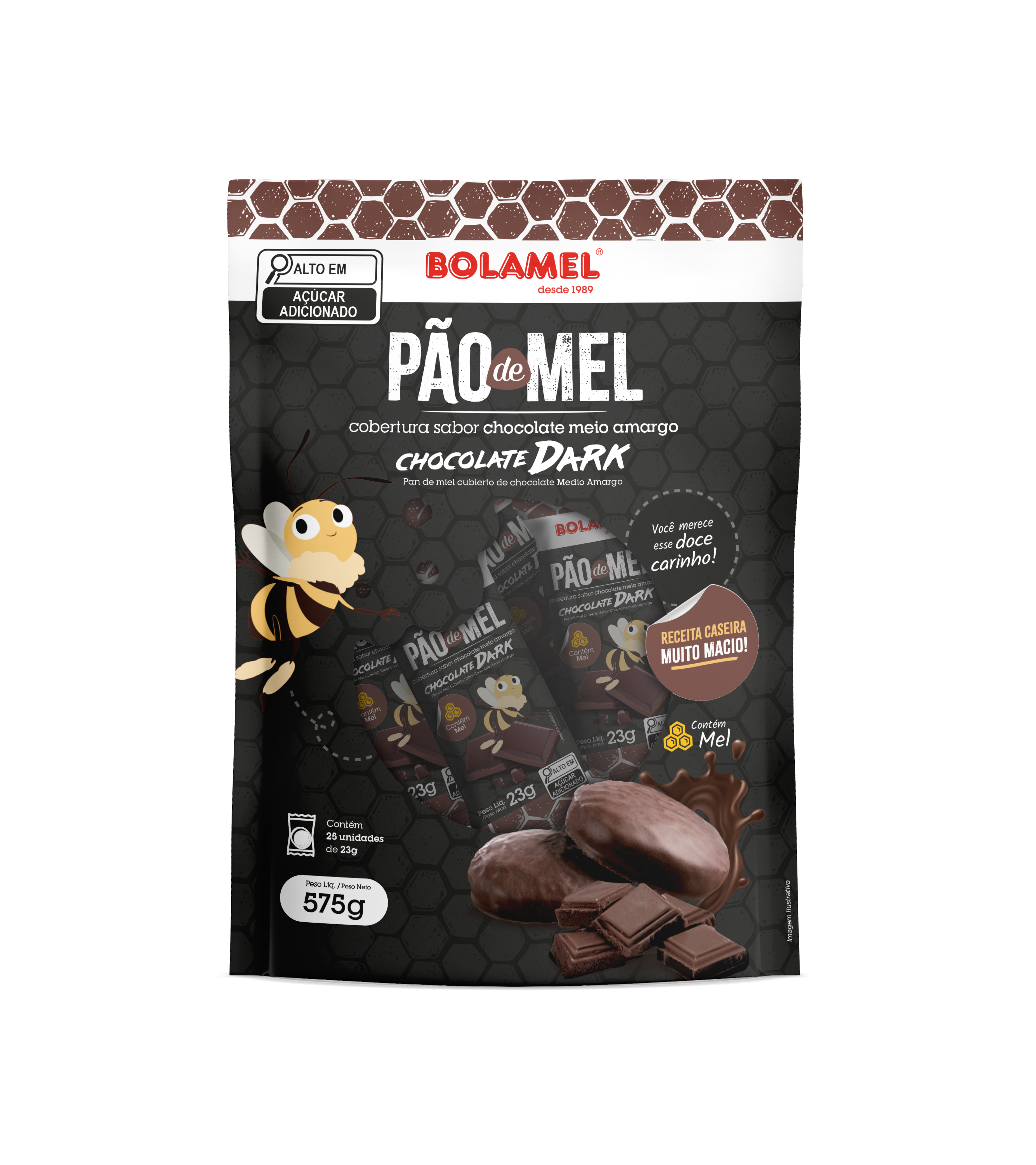 Pão de mel cobertura de chocolate - Meio Amargo - 575g