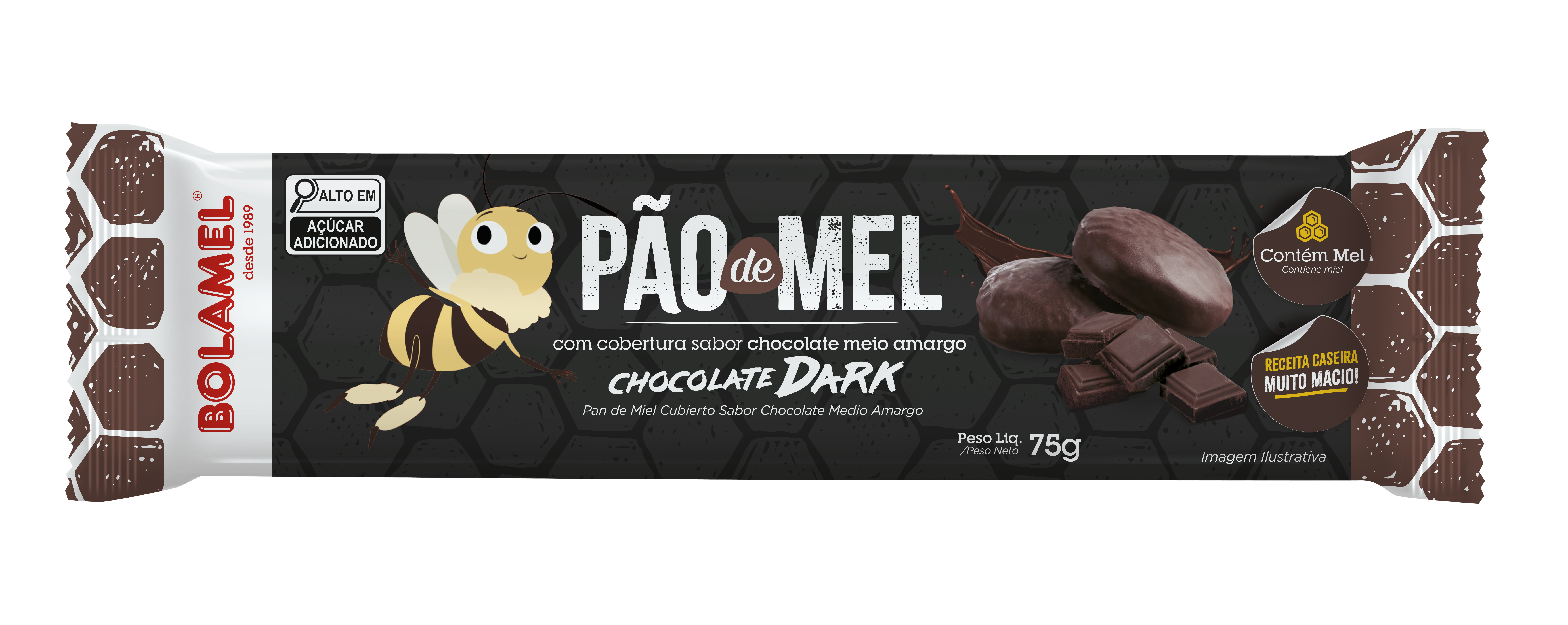 Pão de mel cobertura de chocolate meio amargo - 75g