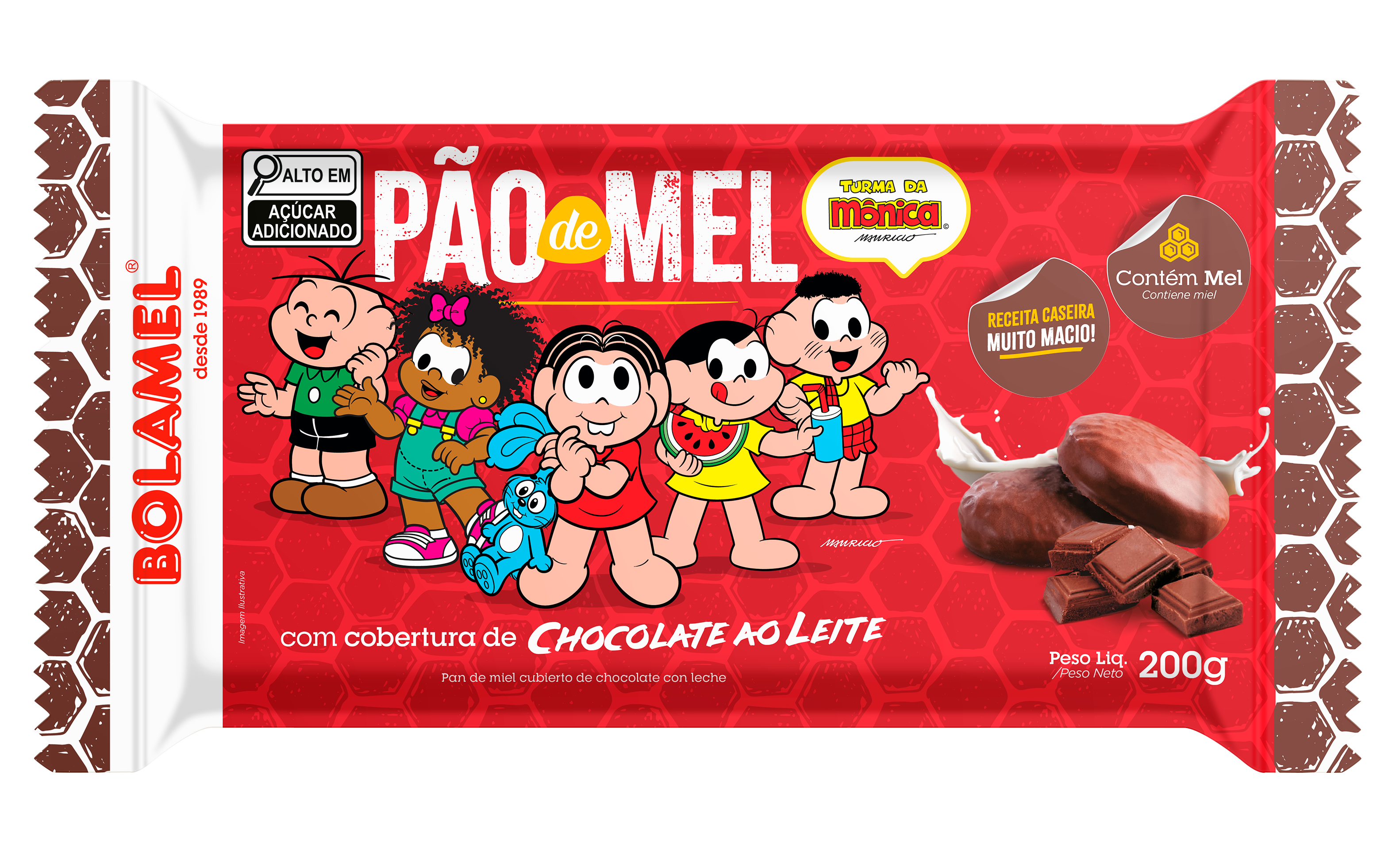 Pão de mel cobertura de chocolate ao leite - Turma da Mônica  - 200g